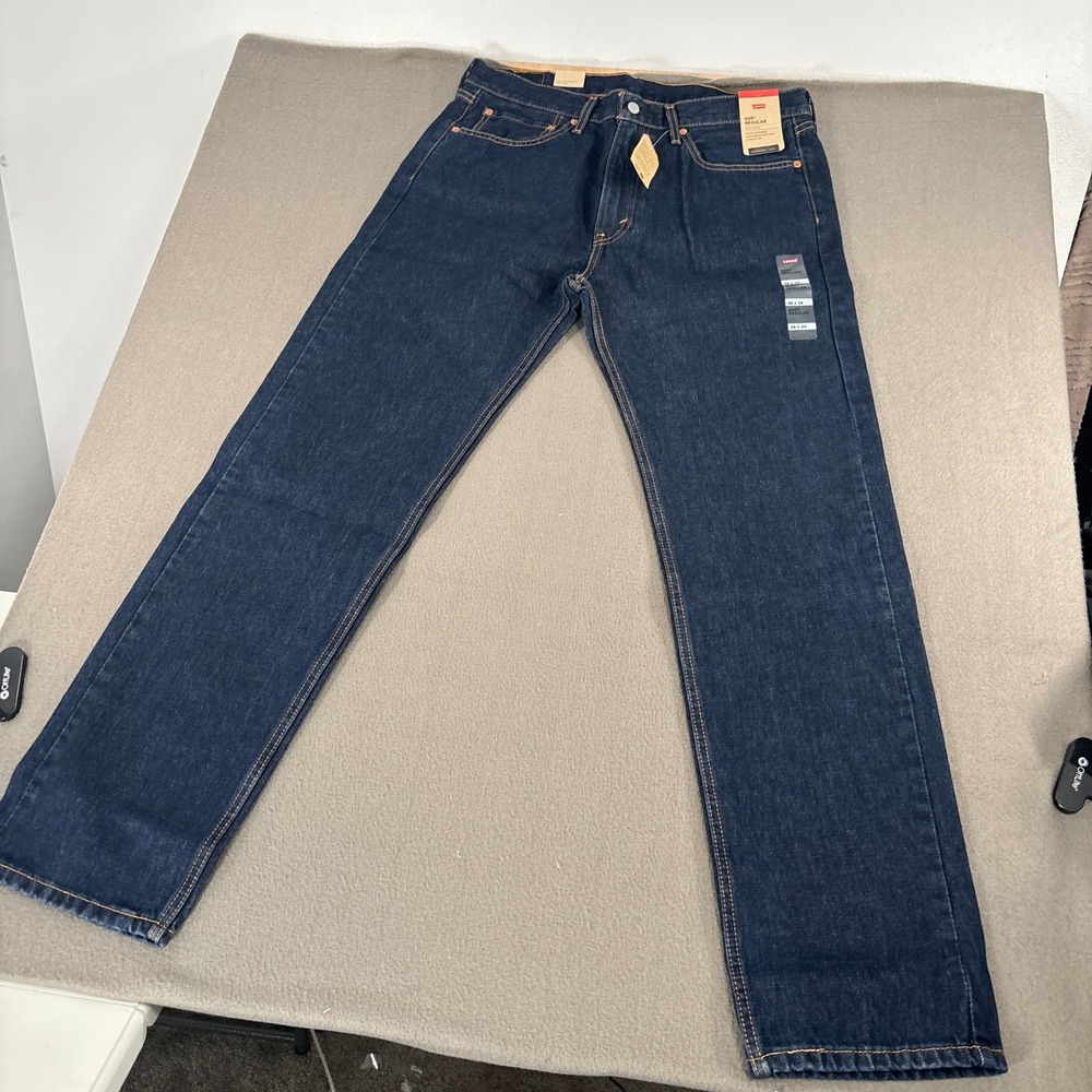 Levi's 505 Regular Fit Jeans Mens Size 36x34 Dark Indigo Straight Leg Denim